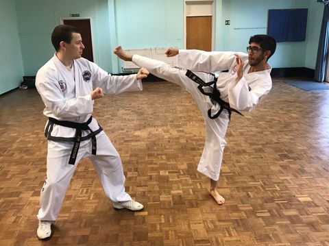 Sparring practice in the hall